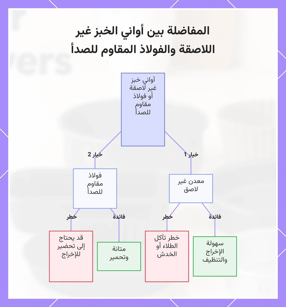 المفاضلة بين أواني الخبز غير اللاصقة والفولاذ المقاوم للصدأ