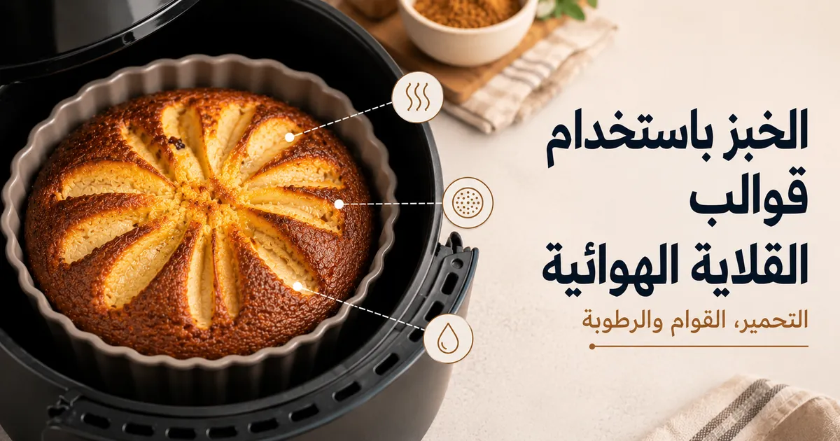 طعام مخبوز في قالب للقلاية الهوائية يوضح التحمير والقوام والرطوبة.
