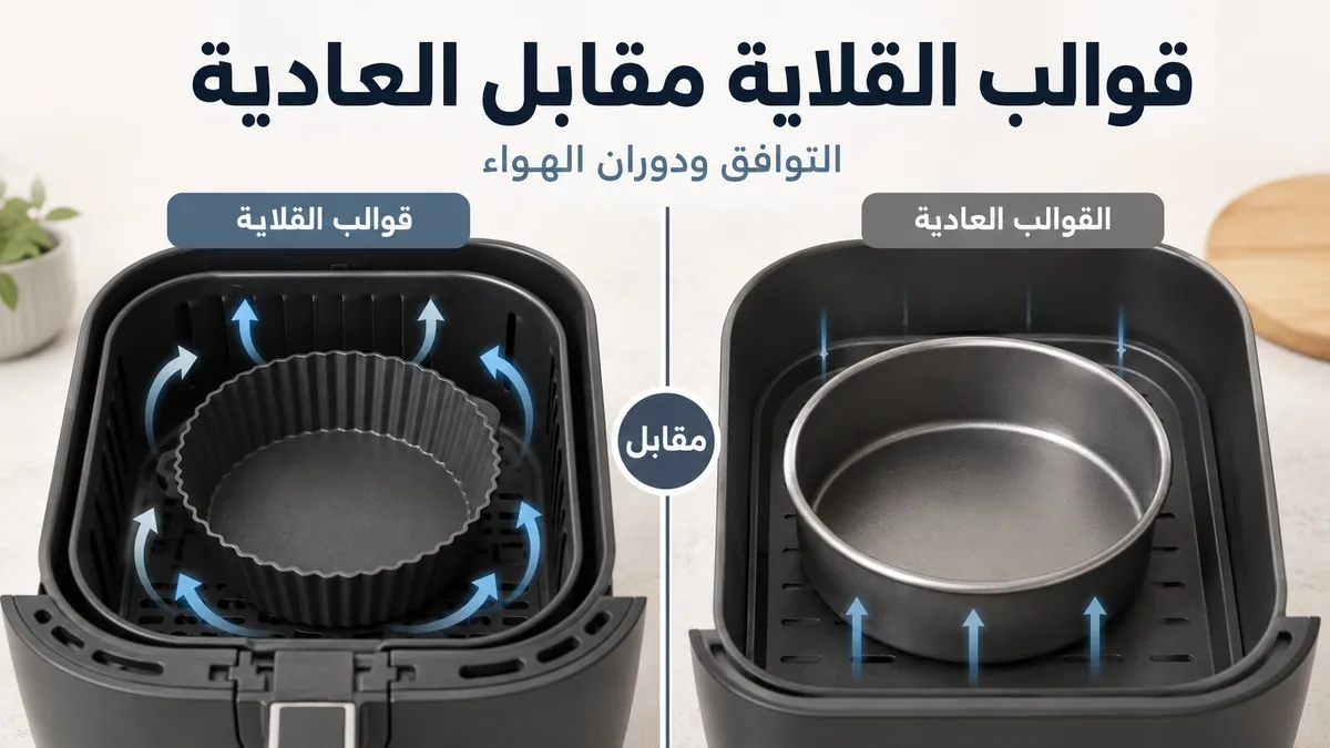 مقارنة قوالب القلاية الهوائية مع القوالب العادية من حيث التوافق ودوران الهواء.
