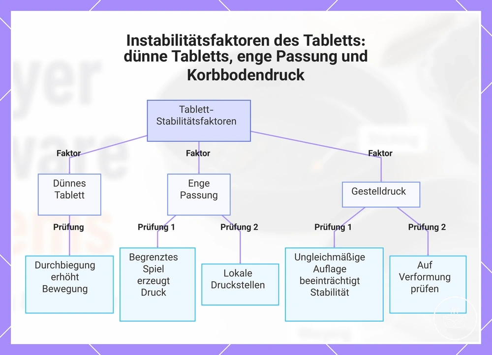 Instabilitätsfaktoren des Tabletts: dünne Tabletts, enge Passung und Korbbodendruck