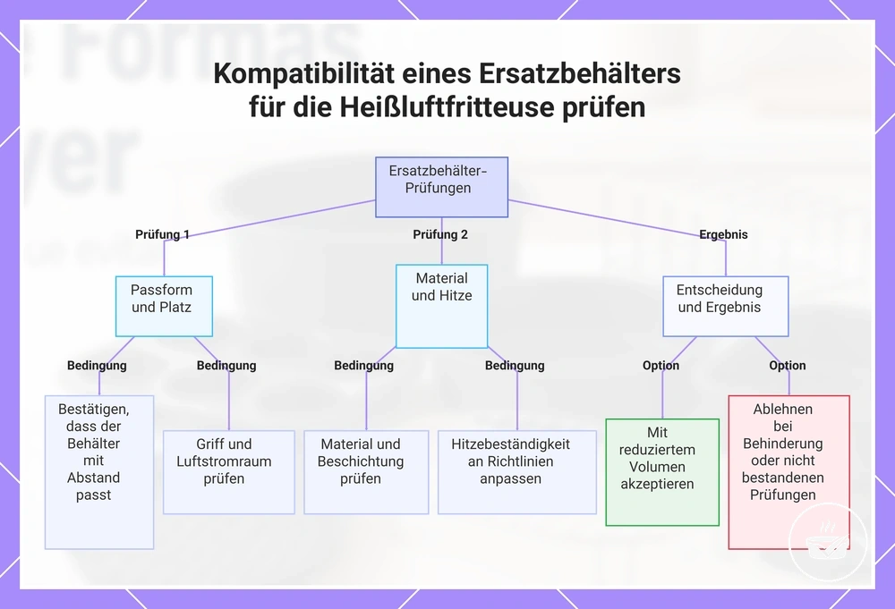 Kompatibilität eines Ersatzbehälters für die Heißluftfritteuse prüfen