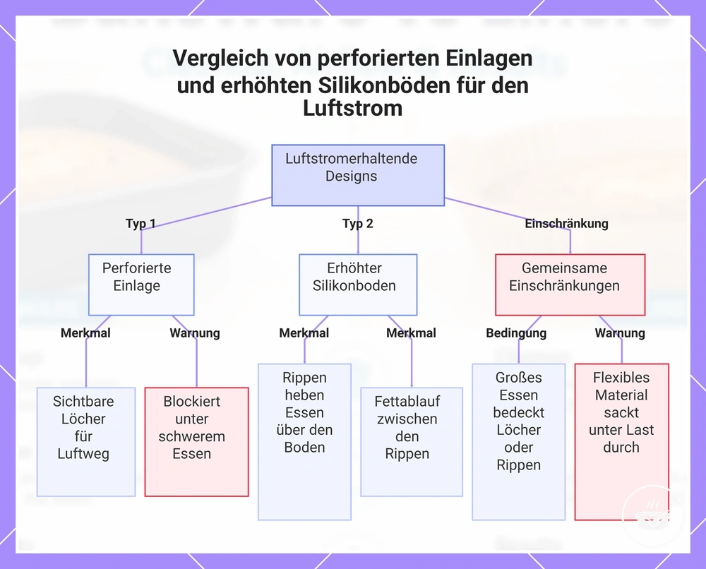 Vergleich von perforierten Einlagen und erhöhten Silikonböden für den Luftstrom