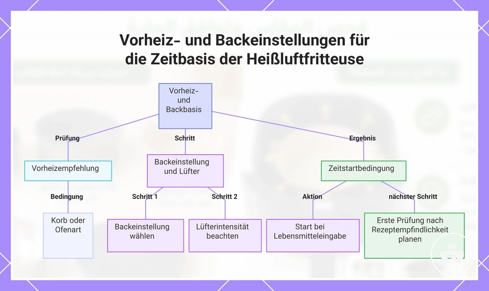 Vorheiz- und Backeinstellungen für die Zeitbasis der Heißluftfritteuse