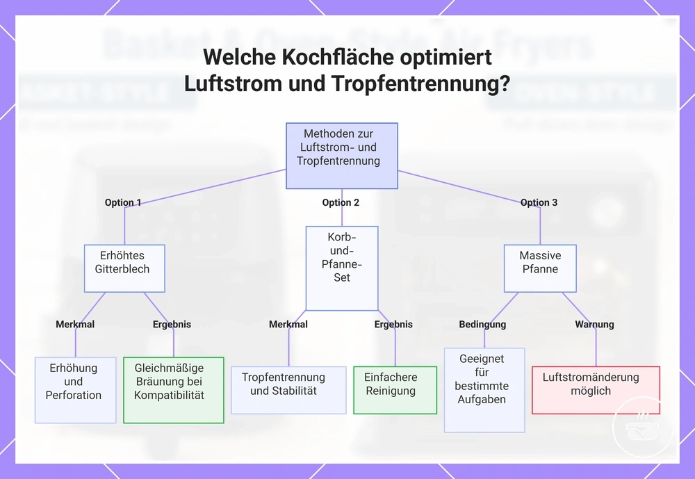 Welche Kochfläche optimiert Luftstrom und Tropfentrennung?
