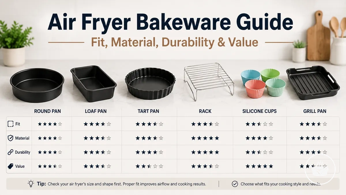 Air fryer bakeware options compared by fit, material, durability, and value.