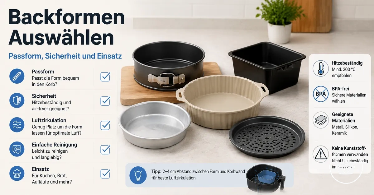 Air fryer bakeware positioned to leave airflow space inside the basket.