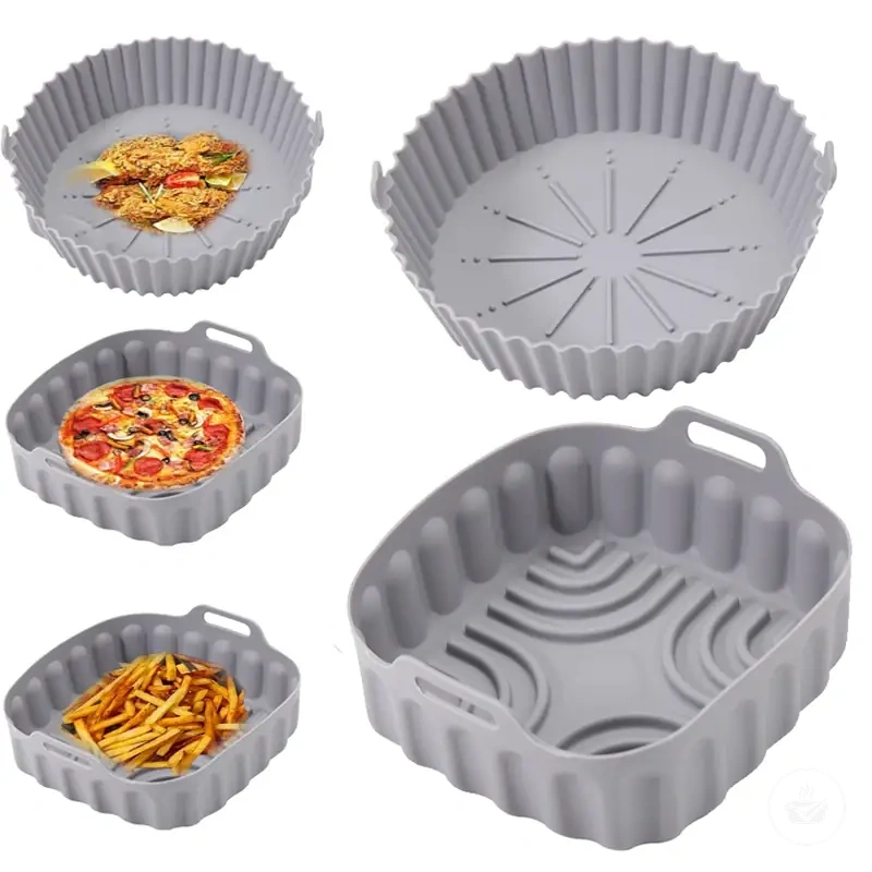 20-23cm silicone air fryer basket tray in round and square shapes.