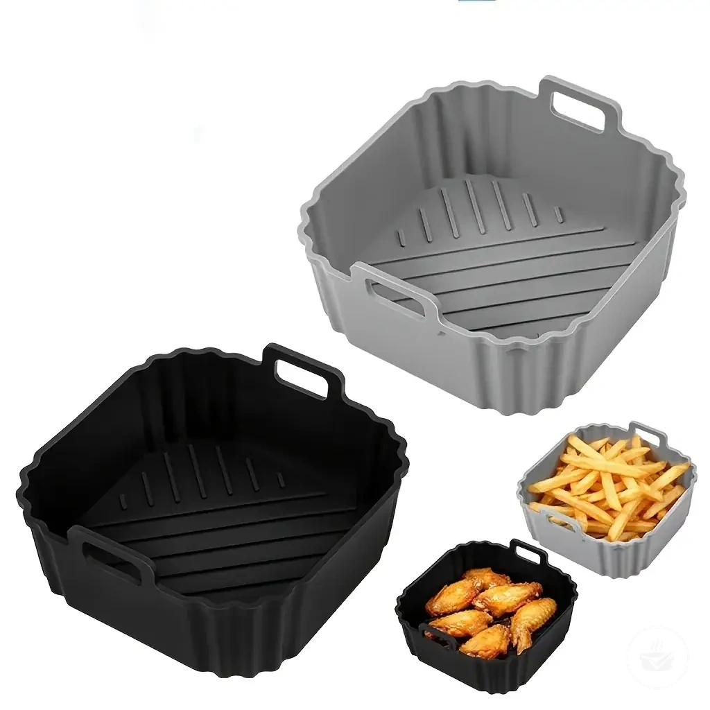 Square silicone baking pan for 2L COSORI, CHEFMAN, and Midea air fryers.