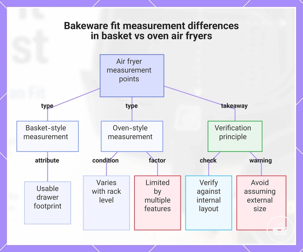 Bakeware fit measurement differences in basket vs oven air fryers