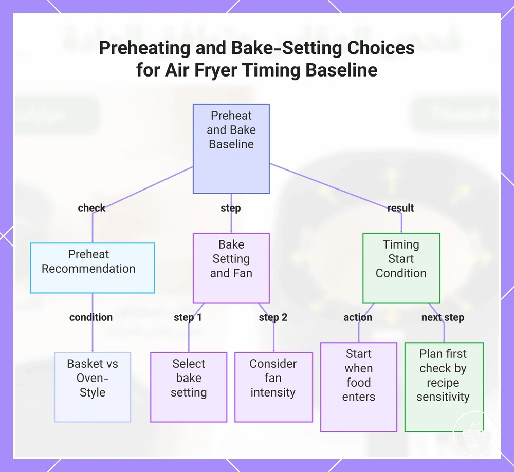 Preheating and Bake-Setting Choices for Air Fryer Timing Baseline