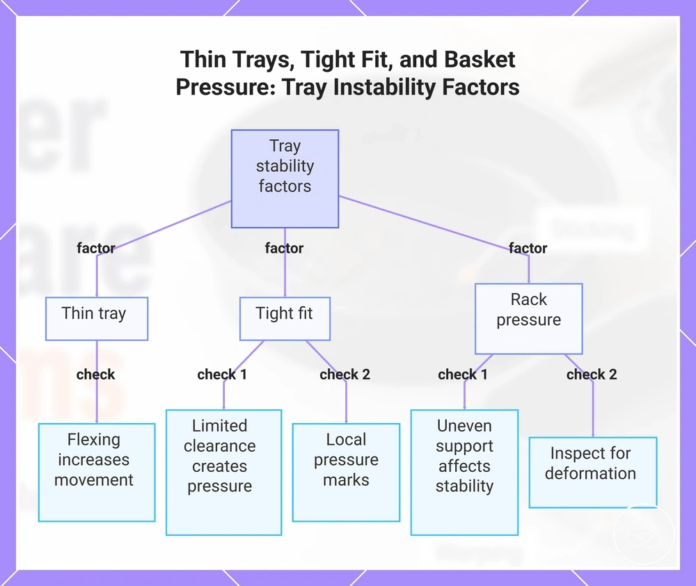 Thin Trays, Tight Fit, and Basket Pressure: Tray Instability Factors