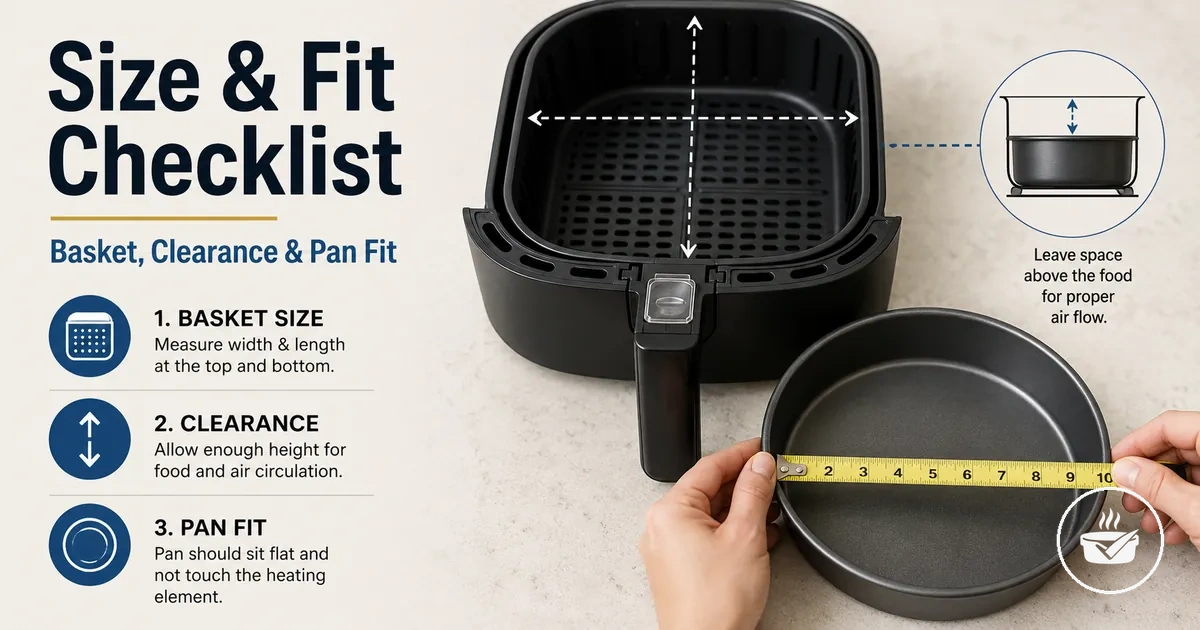 Air fryer bakeware measured for basket size, clearance, and pan fit.