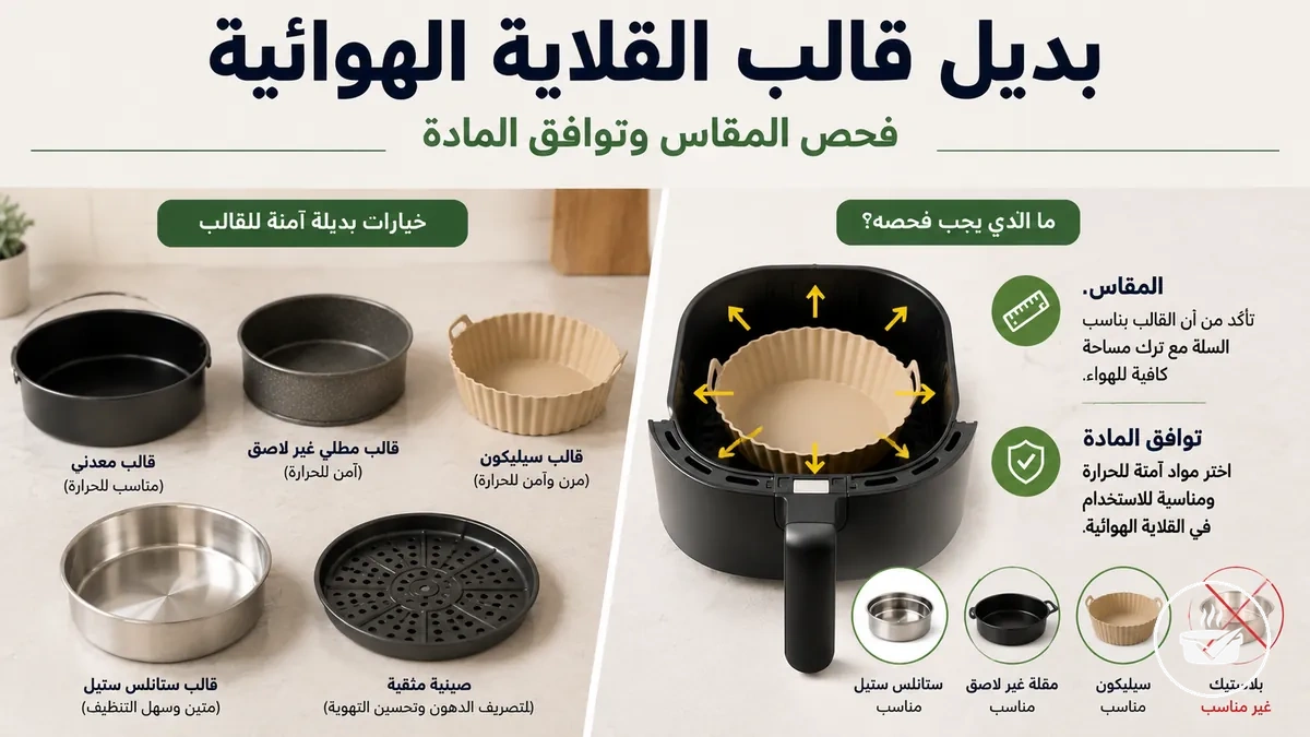 Air fryer bakeware with timing and temperature adjustment notes for baking.
