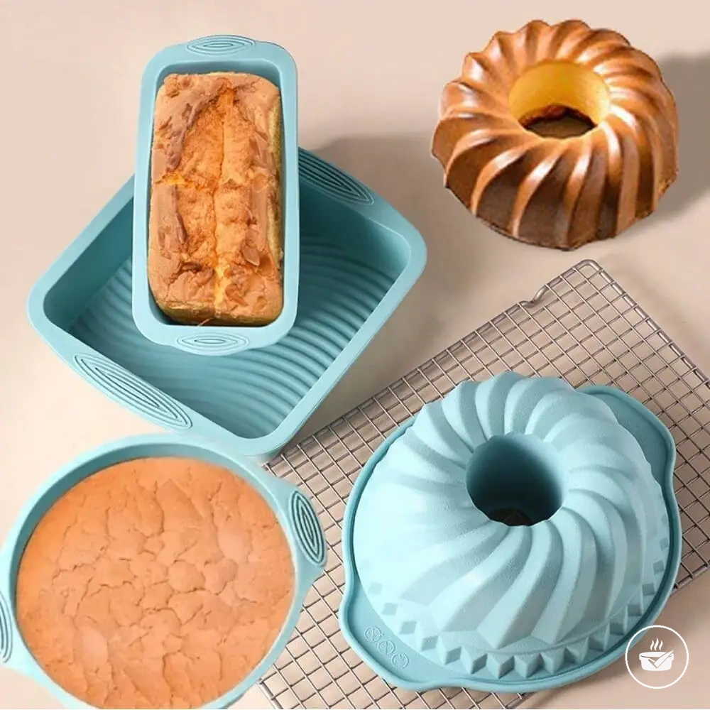 Set de moldes de silicona para tarta, pan, tostadas y muffins.