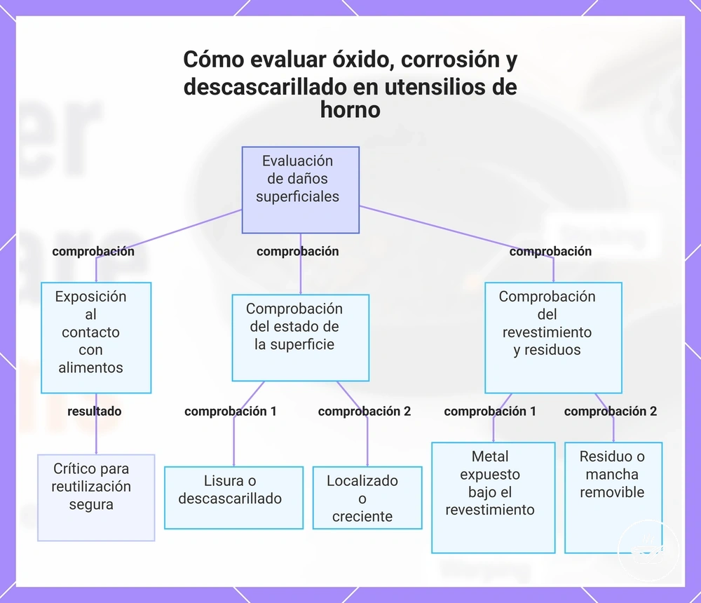 Cómo evaluar óxido, corrosión y descascarillado en utensilios de horno