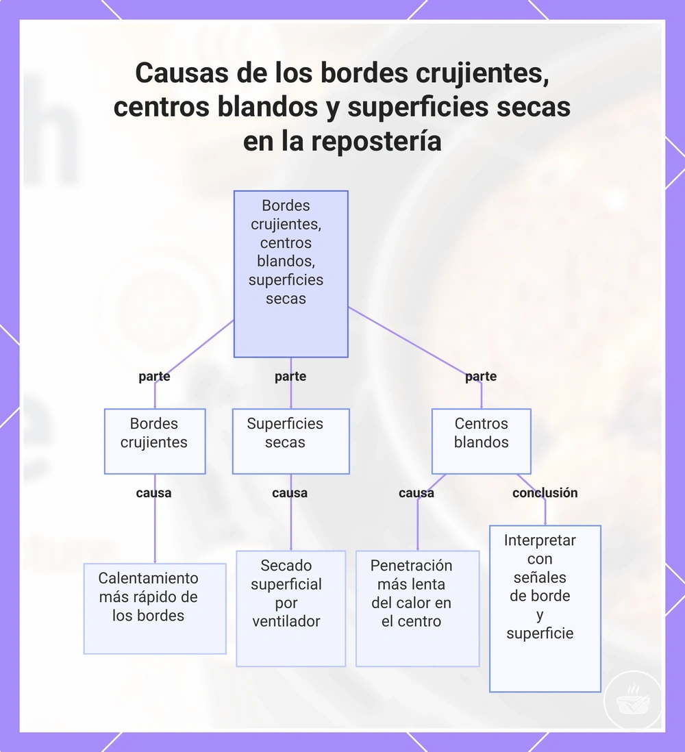 Causas de los bordes crujientes, centros blandos y superficies secas en la repostería