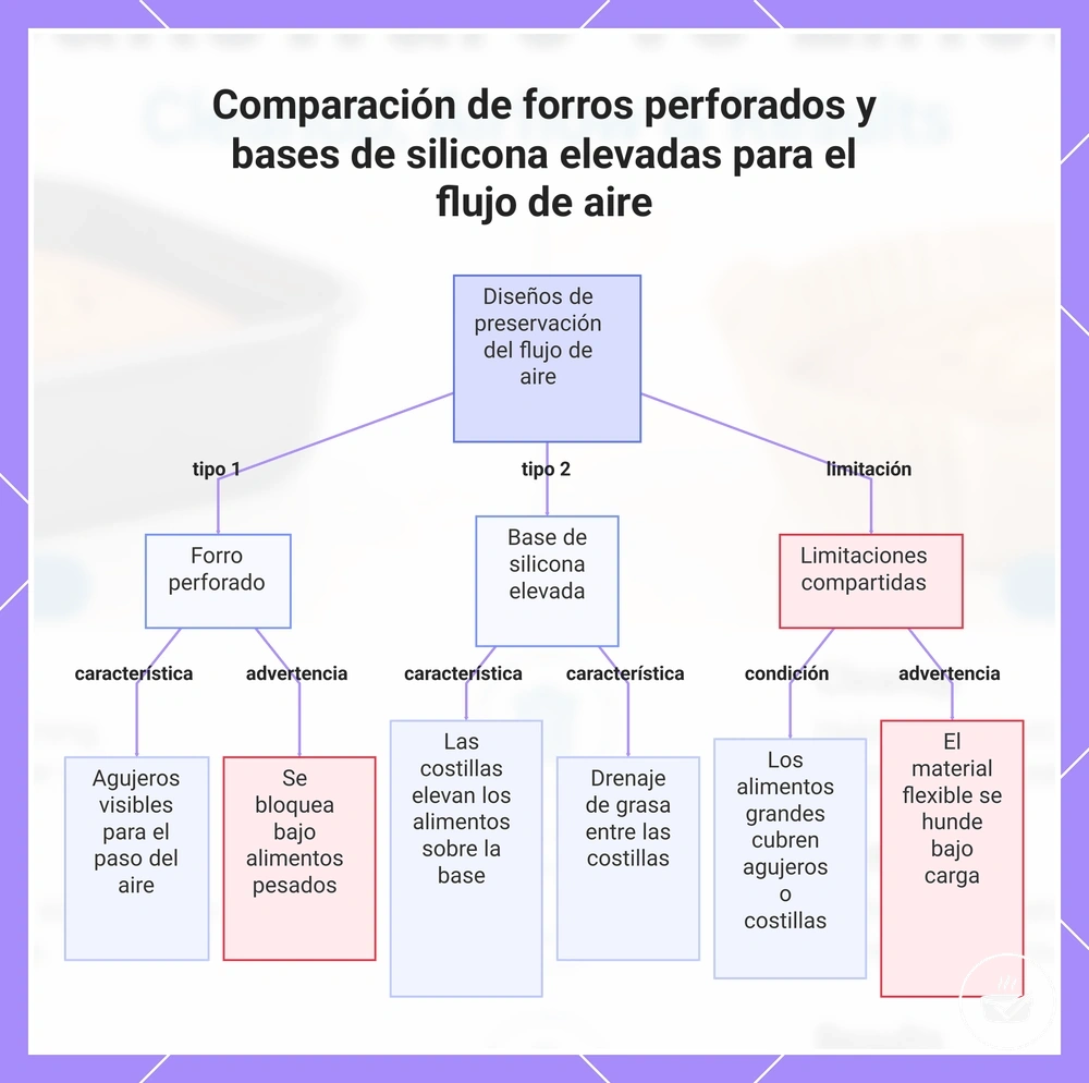 Comparación de forros perforados y bases de silicona elevadas para el flujo de aire