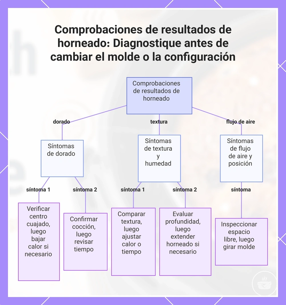 Comprobaciones de resultados de horneado: Diagnostique antes de cambiar el molde o la configuración