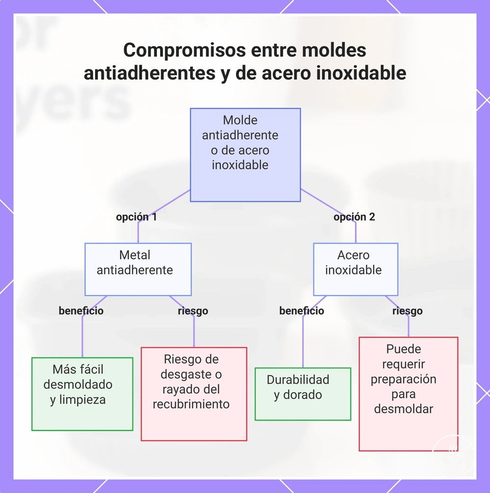 Compromisos entre moldes antiadherentes y de acero inoxidable