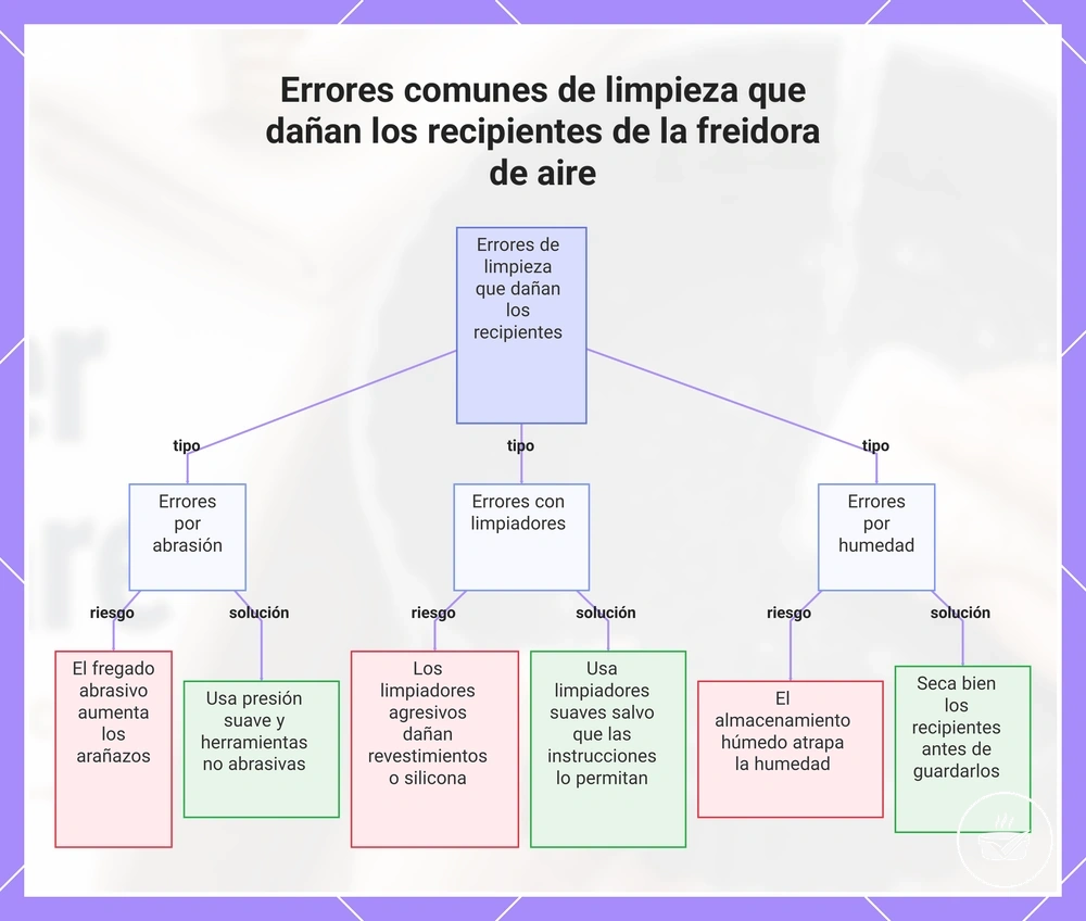 Errores comunes de limpieza que dañan los recipientes de la freidora de aire