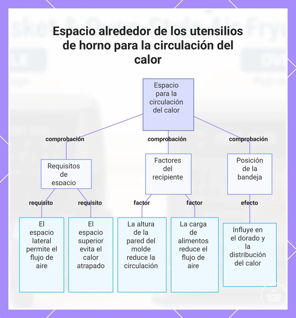 Espacio alrededor de los utensilios de horno para la circulación del calor