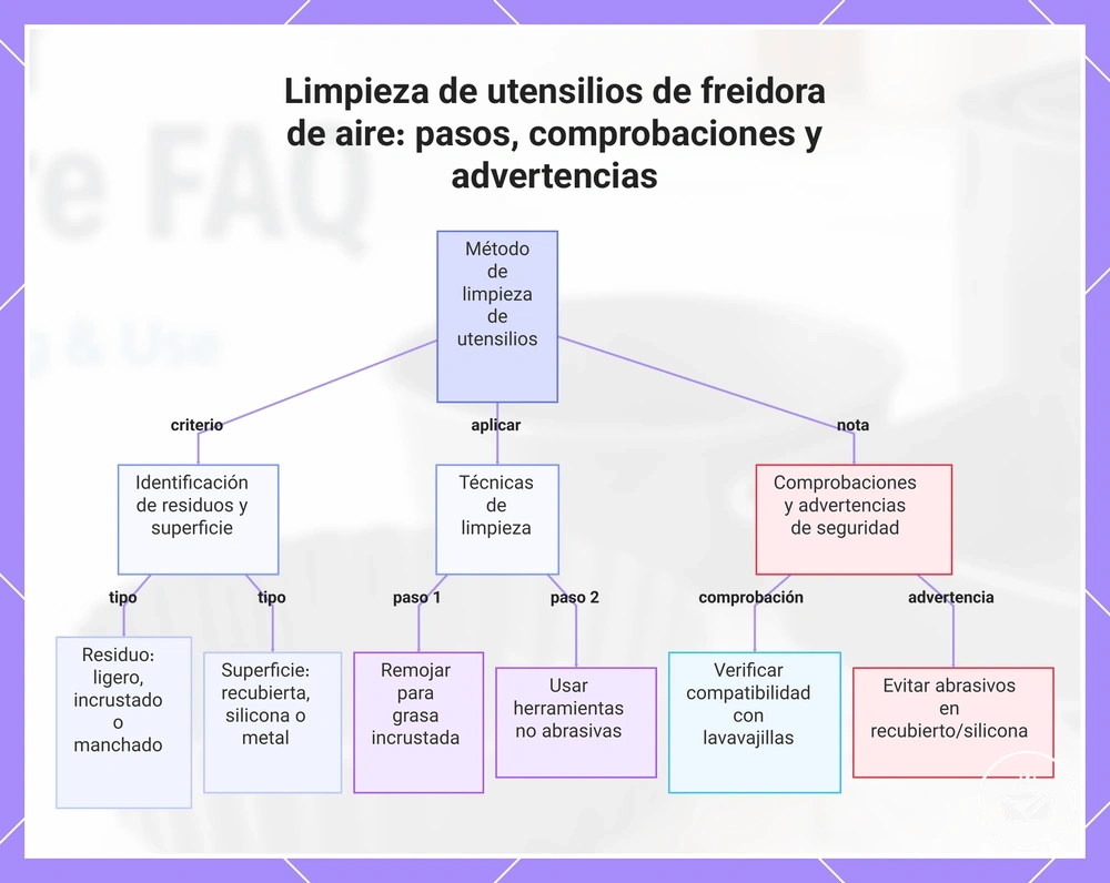Limpieza de utensilios de freidora de aire: pasos, comprobaciones y advertencias