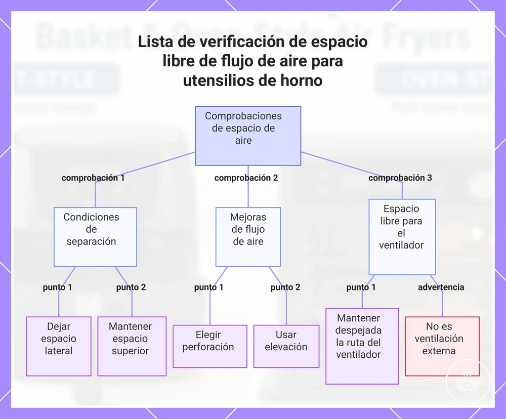 Lista de verificación de espacio libre de flujo de aire para utensilios de horno