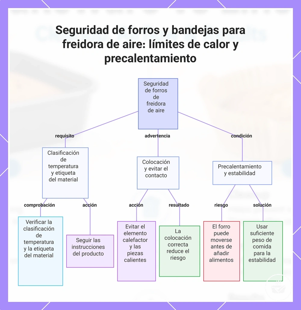 Seguridad de forros y bandejas para freidora de aire: límites de calor y precalentamiento