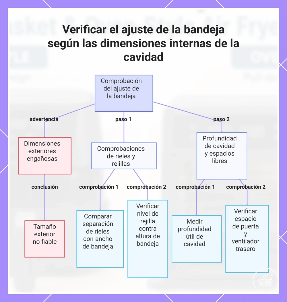 Verificar el ajuste de la bandeja según las dimensiones internas de la cavidad