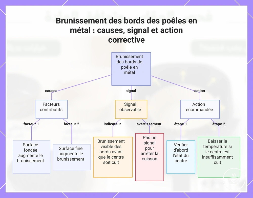 Brunissement des bords des poêles en métal : causes, signal et action corrective