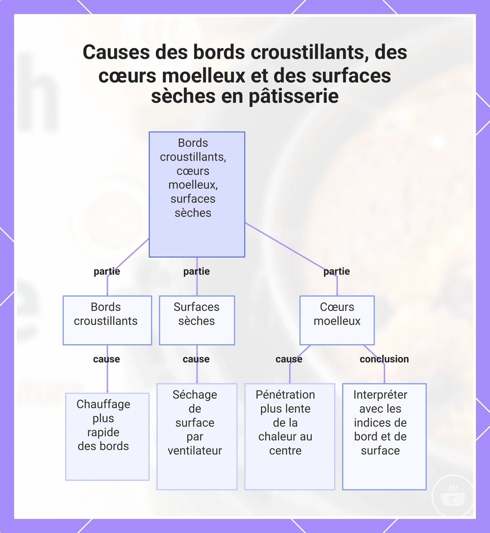 Causes des bords croustillants, des cœurs moelleux et des surfaces sèches en pâtisserie