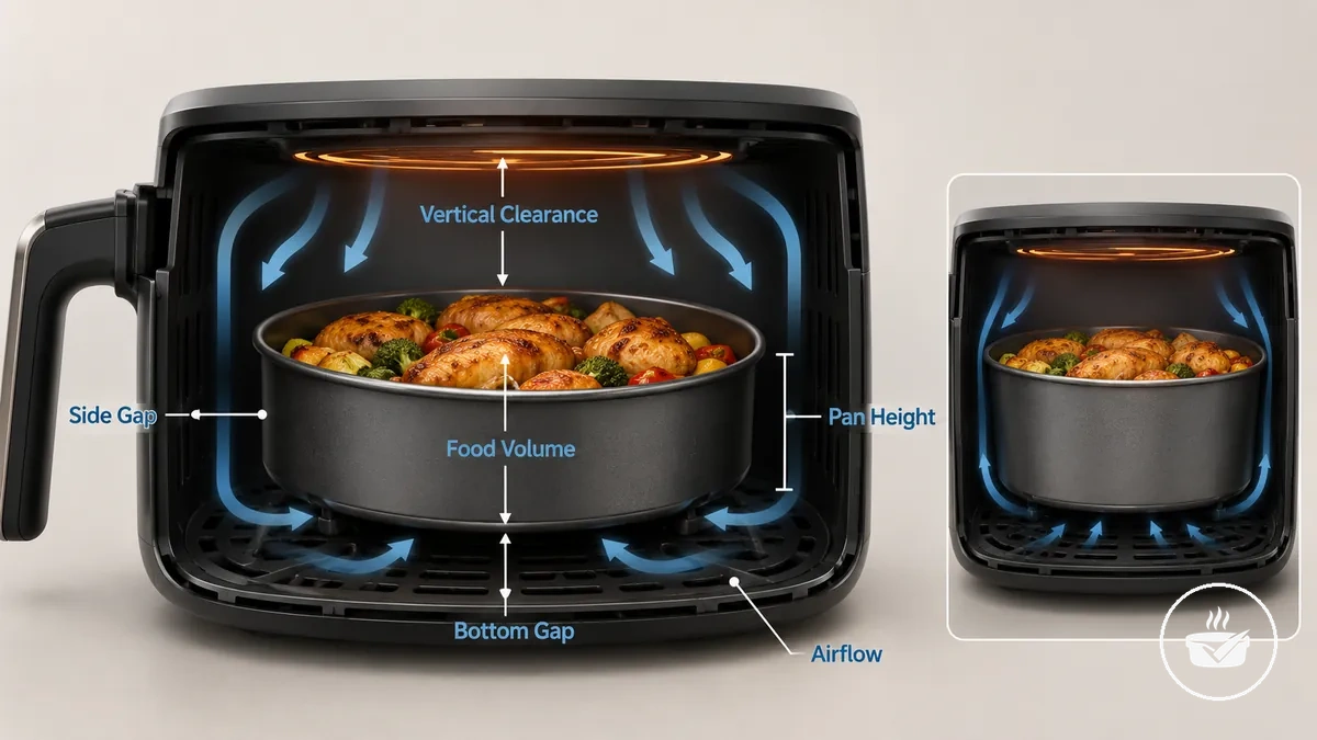 Vérification de l espace libre du moule dans un air fryer avant la cuisson