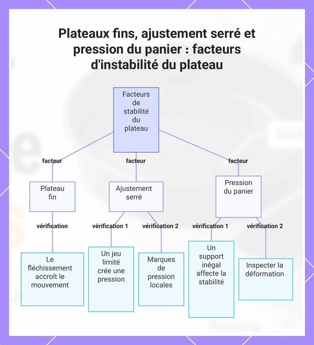 Plateaux fins, ajustement serré et pression du panier : facteurs d'instabilité du plateau