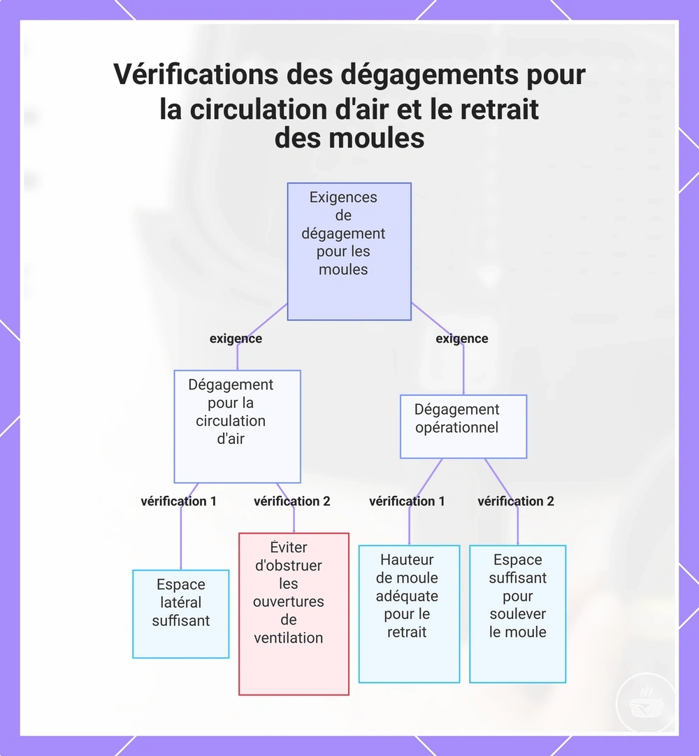 Vérifications des dégagements pour la circulation d'air et le retrait des moules