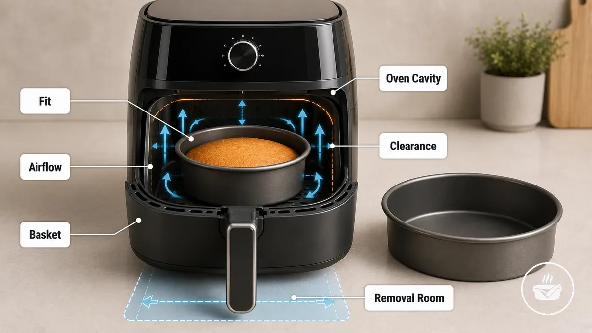 Vérifications d'ajustement et de circulation d'air à l'intérieur d'un panier d'air fryer ou d'une cavité de four