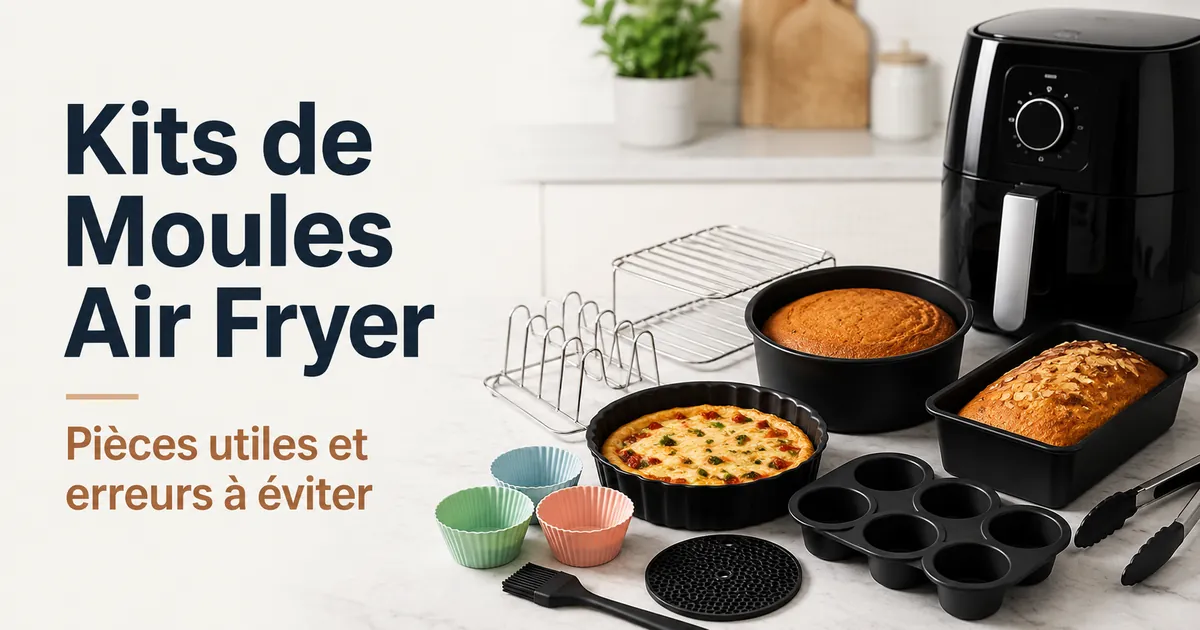 Kit de moules pour air fryer avec plats, coupelles, grilles et accessoires de cuisson utiles.