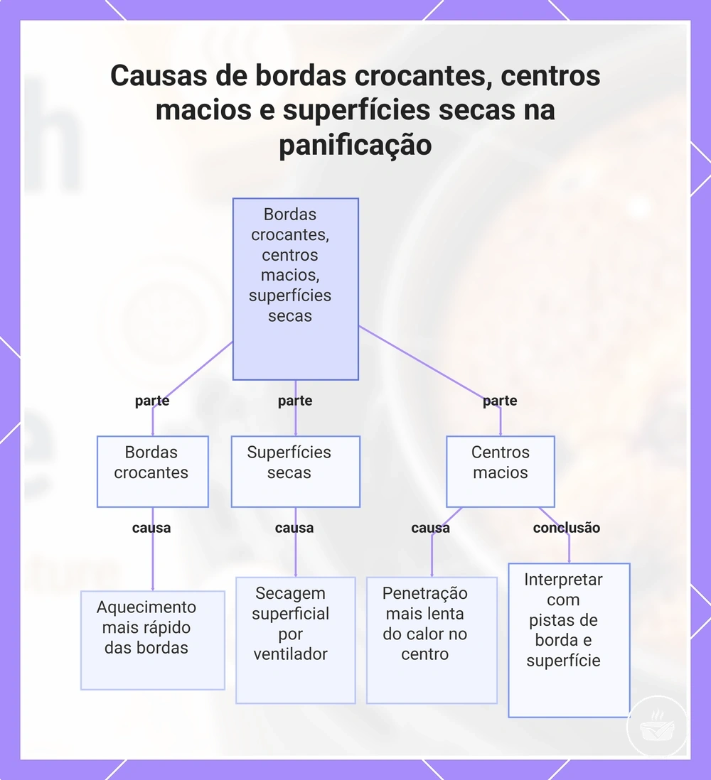 Causas de bordas crocantes, centros macios e superfícies secas na panificação