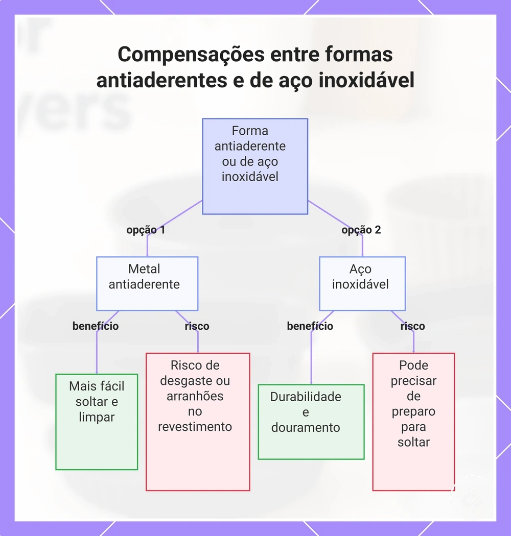 Compensações entre formas antiaderentes e de aço inoxidável