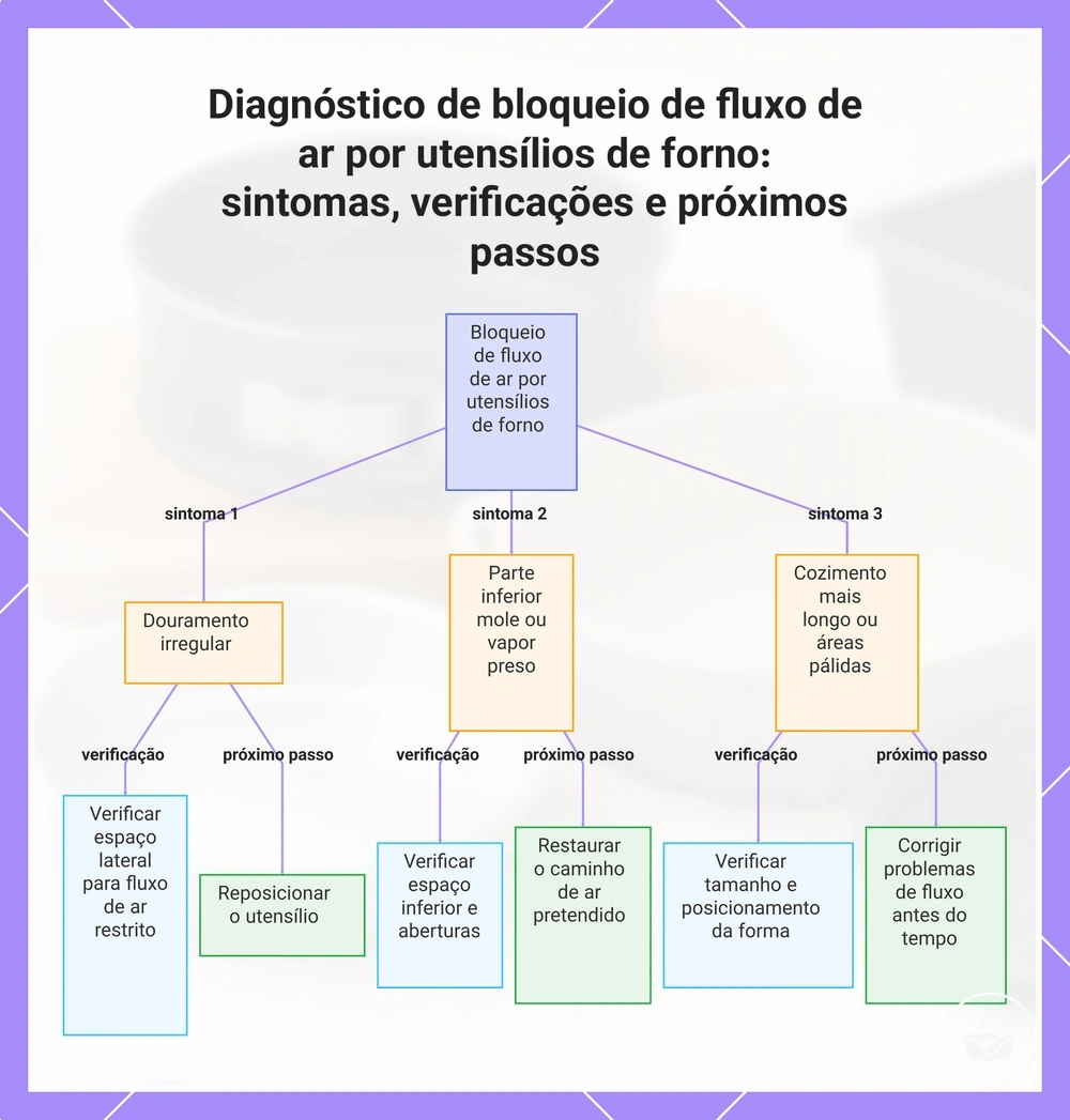 Diagnóstico de bloqueio de fluxo de ar por utensílios de forno: sintomas, verificações e próximos passos