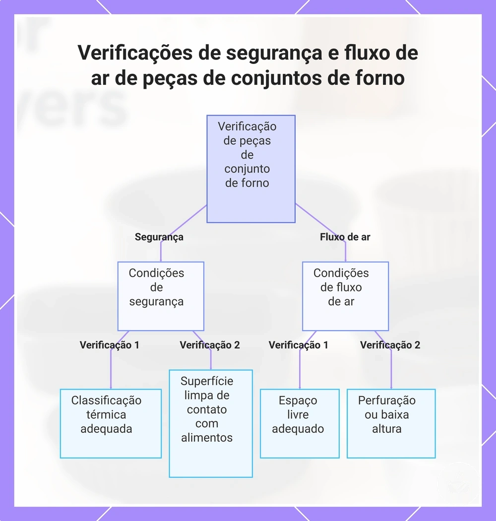 Verificações de segurança e fluxo de ar de peças de conjuntos de forno