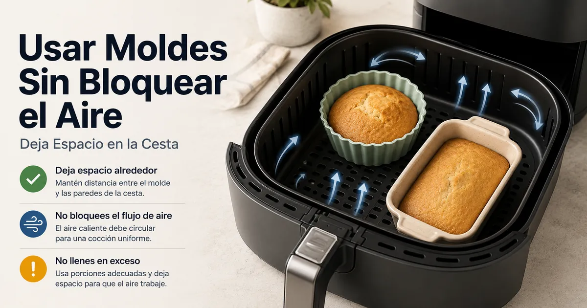 Forma para air fryer com anotações sobre ajustes de tempo e temperatura para assar.