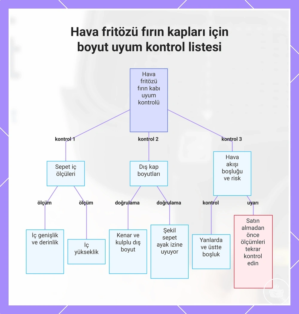 Hava fritözü fırın kapları için boyut uyum kontrol listesi