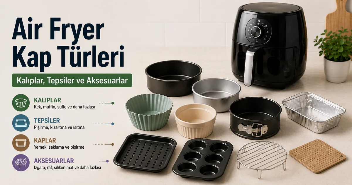 Air fryer için yaygın pişirme kapları; kalıplar, tepsiler, kaplar ve aksesuarlar.